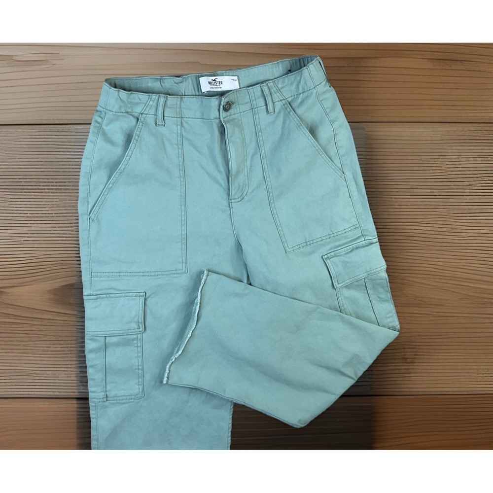 Hollister Womens L Cargo Pants Ultra High Rise Baggy Wide Leg Mint Green Pockets